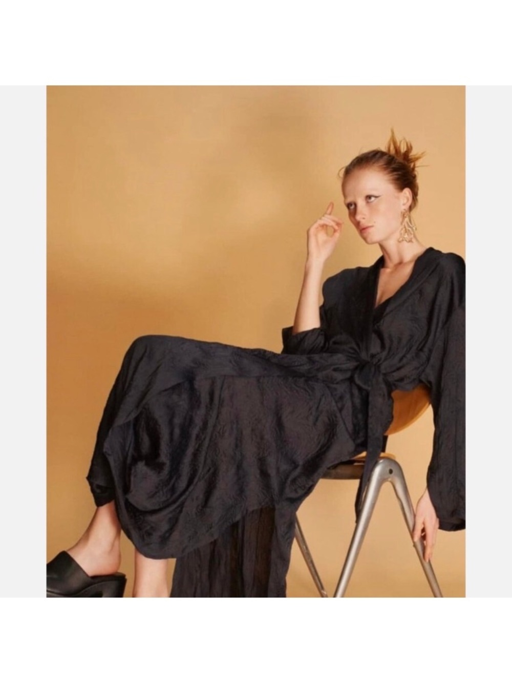 Zara navy blue Long Satin Robe
